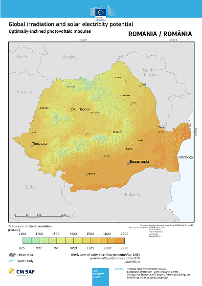 Iradiatia solara pentru o inclinare optima Iradiatia solara in Romania